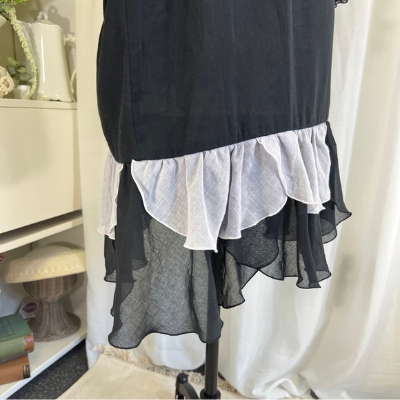 Vintage 80s Black and Silver Ruffle Cotton Gauze Mini Dress - Picture 5 of 16